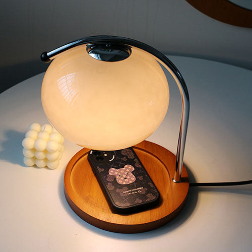 Premium Vintage Glass Dome Table Lamp with Solid Wood Base - 1-Light Melting Wax Design