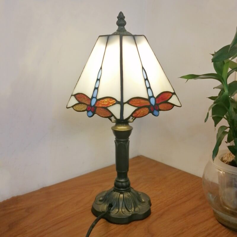 Vintage European Tiffany Square Stained Glass Table Lamp - 1 Light