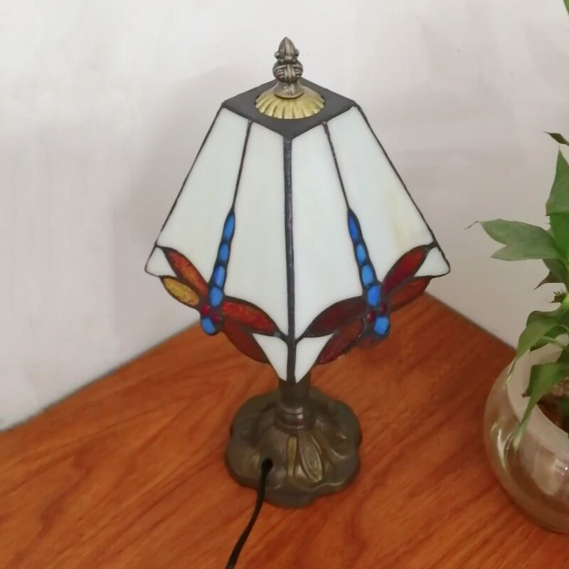 Vintage European Tiffany Square Stained Glass Table Lamp - 1 Light