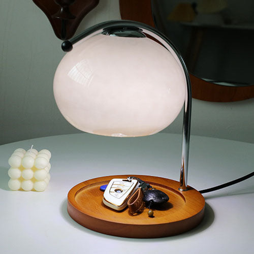 Premium Vintage Glass Dome Table Lamp with Solid Wood Base - 1-Light Melting Wax Design