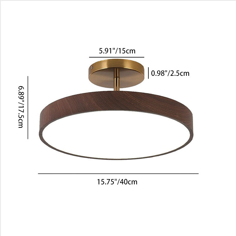 Minimalist Japanese Wood Grain Round LED Semi-Flush Mount