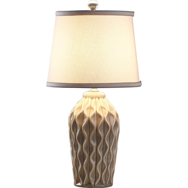 Contemporary Fabric and Ceramic 1-Light Table Lamp with Ice Crack Finish