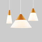 Nordic Wood Grain Cone Pendant Light - 1-Light Glass Fixture