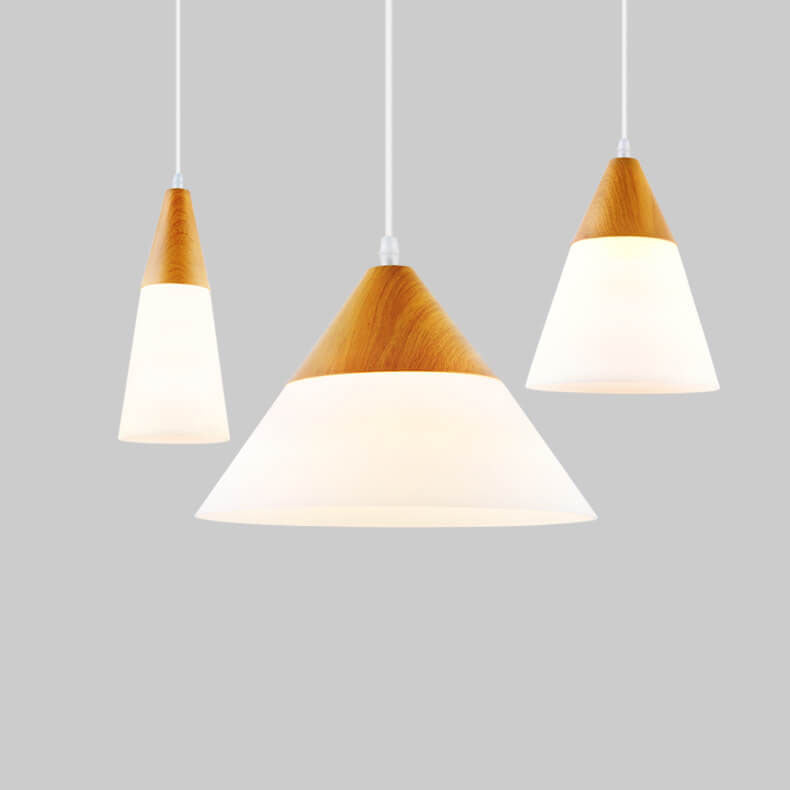 Nordic Wood Grain Cone Pendant Light - 1-Light Glass Fixture