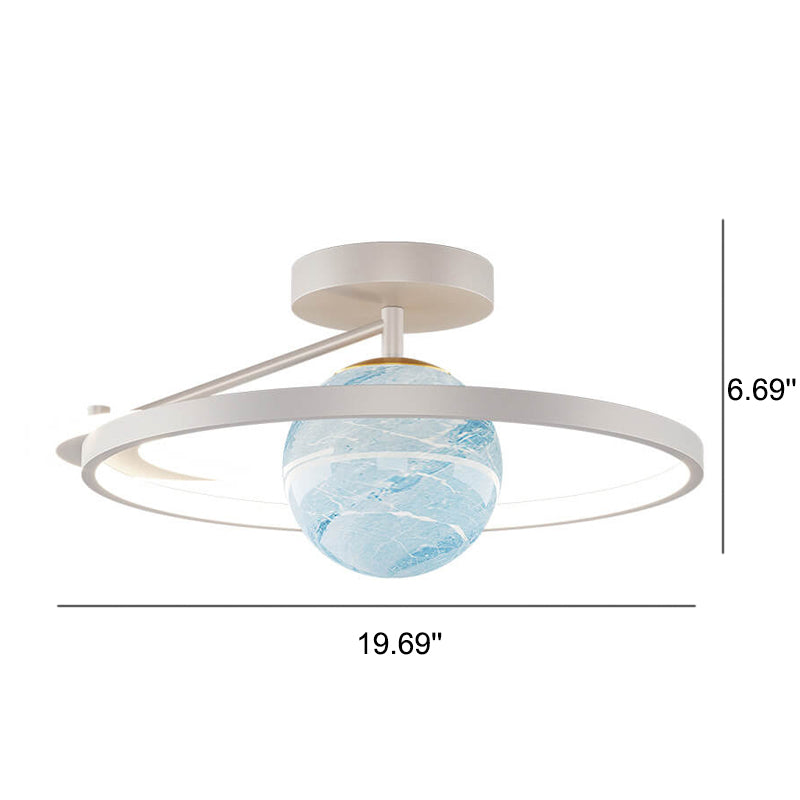 Contemporary LED Planet Globe Semi-Flush Mount Ceiling Light