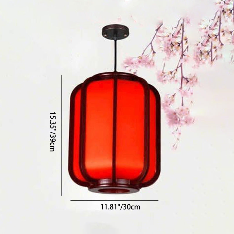Contemporary Wooden Lantern Pendant Light with Faux Sheepskin - 1-Light