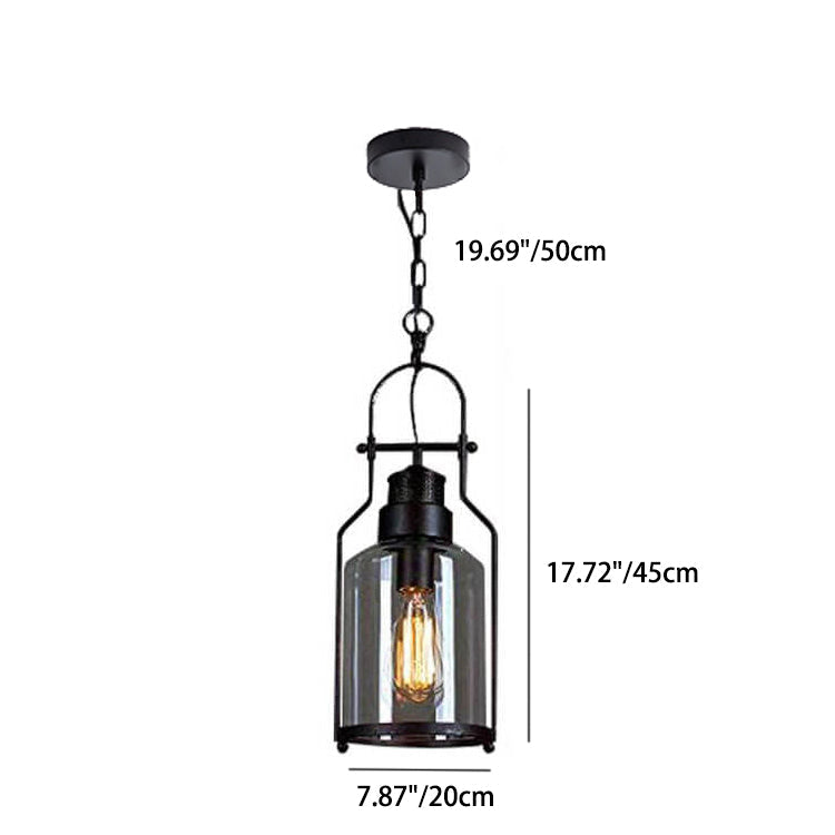Vintage Industrial Iron and Glass 1-Light Pendant Lamp