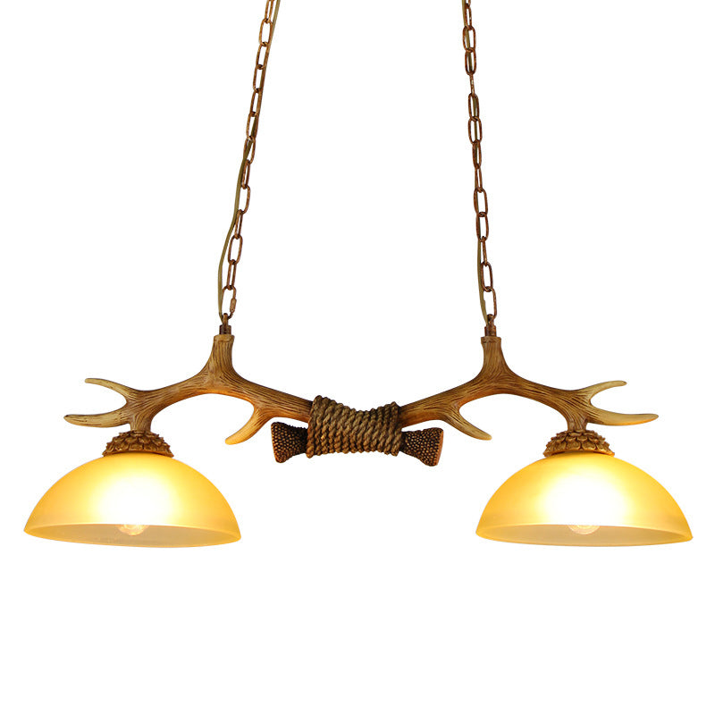 Vintage Antler Glass Bowl Chandelier