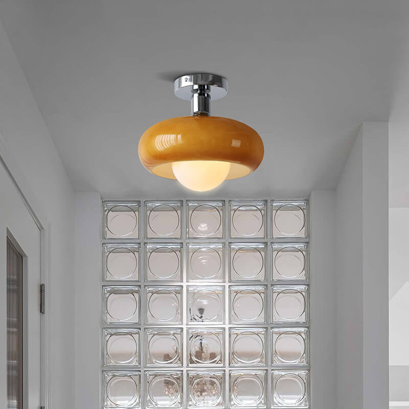 Contemporary Glass Egg Tart 1-Light Flush Mount Fixture