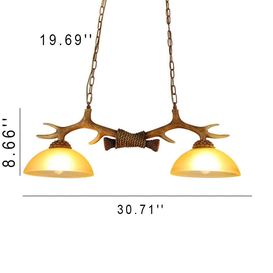 Vintage Antler Glass Bowl Chandelier