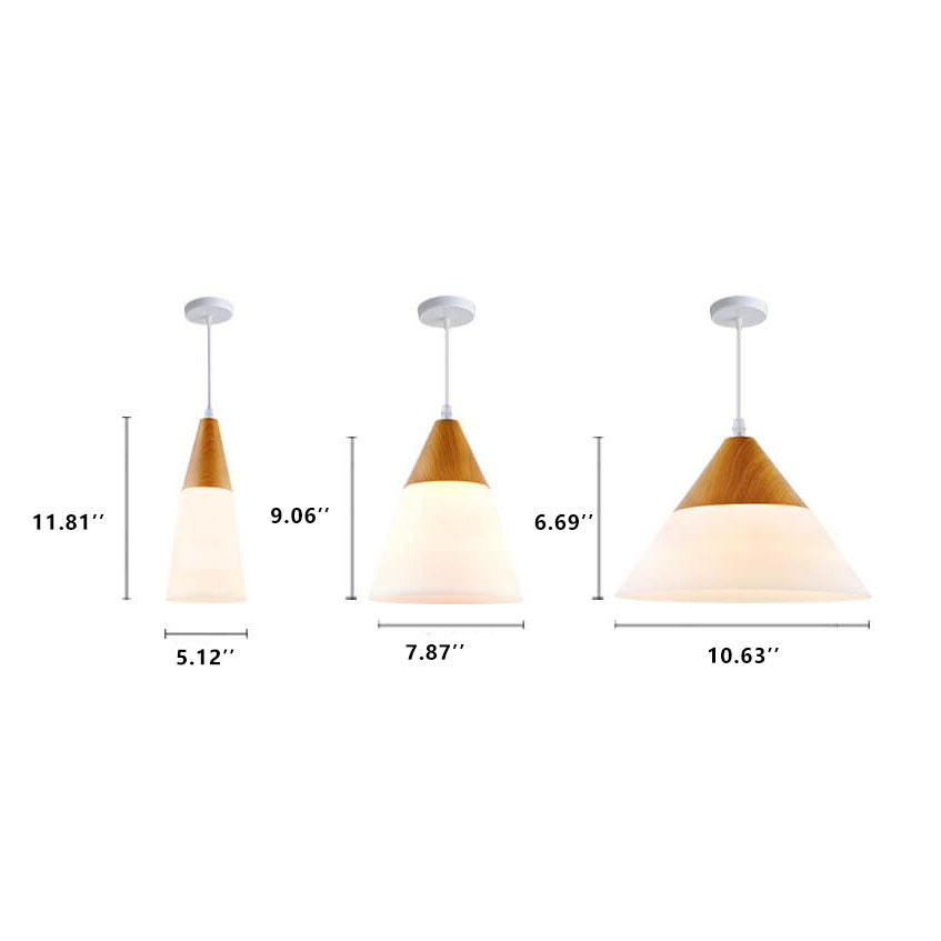 Nordic Wood Grain Cone Pendant Light - 1-Light Glass Fixture