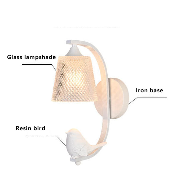 Glass Shade Resin Bird Wall Sconce
