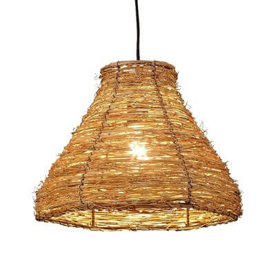 Vintage Rattan Dome Pendant Light - 1-Light Fixture
