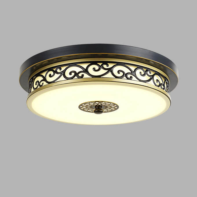 Vintage Iron LED Flush Mount Ceiling Light with Circular Patterned Edge