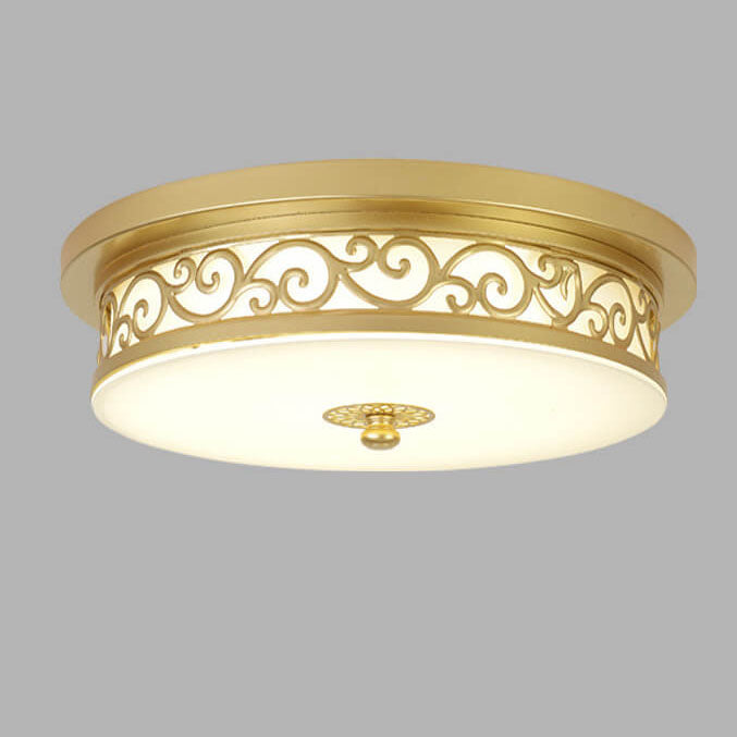 Vintage Iron LED Flush Mount Ceiling Light with Circular Patterned Edge