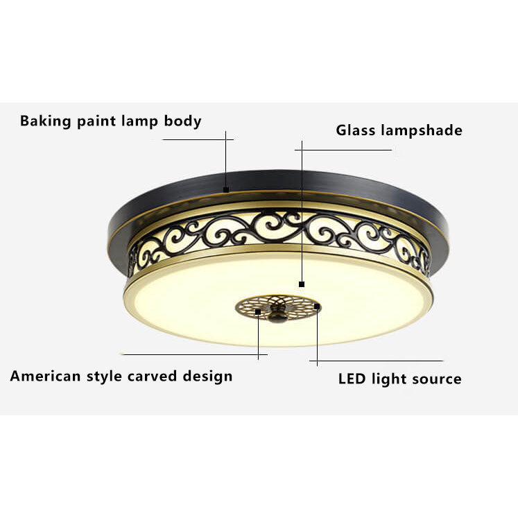 Vintage Iron LED Flush Mount Ceiling Light with Circular Patterned Edge