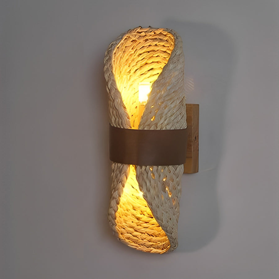 Japanese-Style Rattan Wood LED Wall Lamp - Up and Down Lighting
