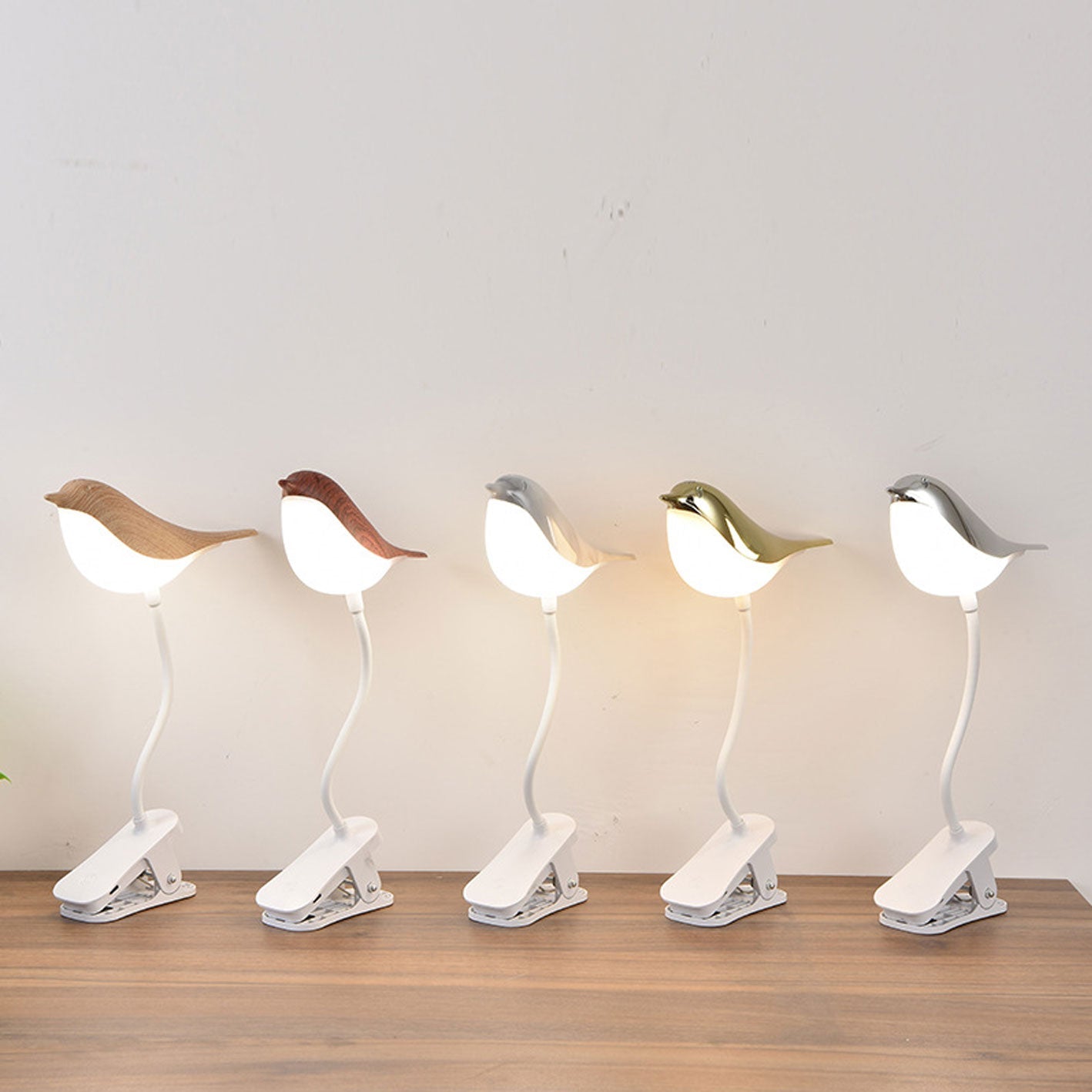 Nordic Bird Clip LED Night Light - USB Rechargeable Table Lamp