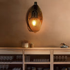 Industrial Style Black Iron and Wood Wall Lamp with E27 Socket