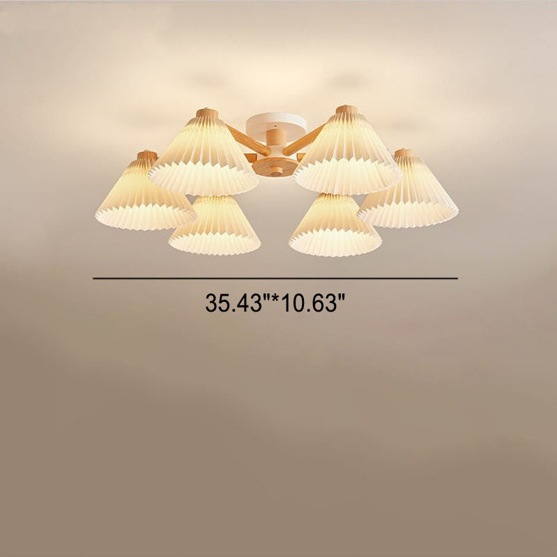 Nordic Wood Pleated Semi-Flush Mount Ceiling Light