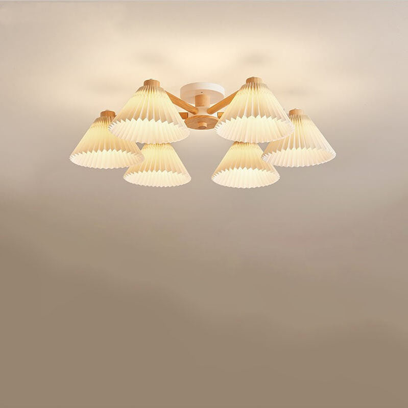 Nordic Wood Pleated Semi-Flush Mount Ceiling Light