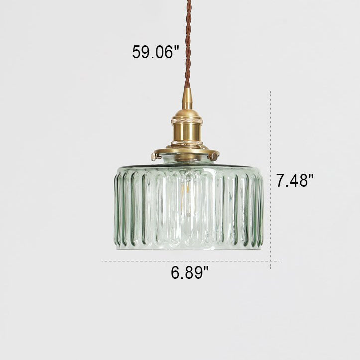 Vintage Japanese Brass and Glass Round Pendant Light