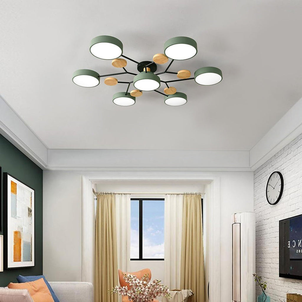 Sputnik Chandelier - Artistic Metal and Wood Ceiling Light for Kids' Rooms