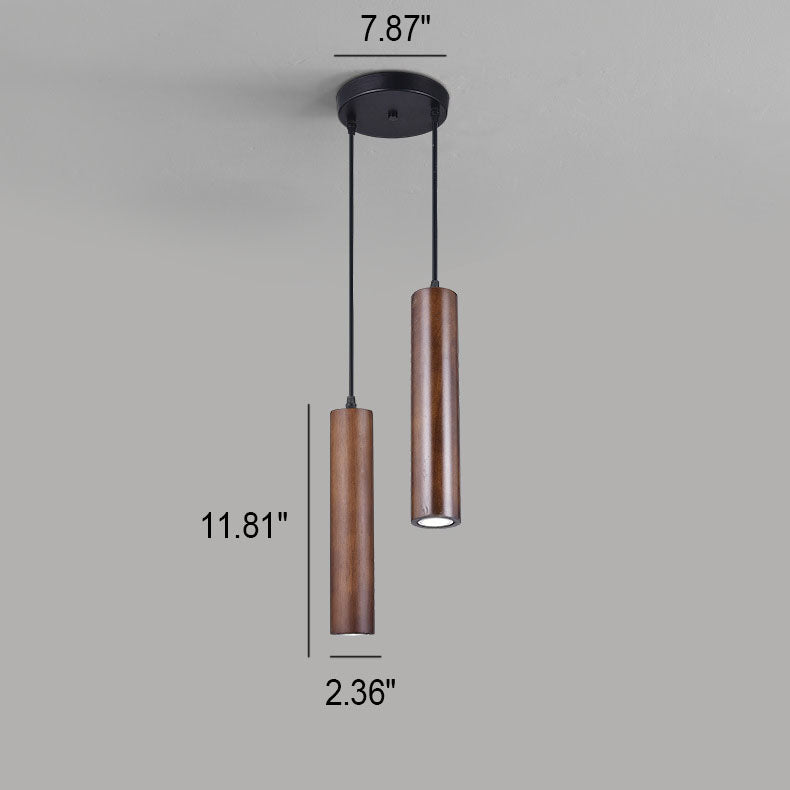Contemporary Wood Cylinder LED Pendant Light