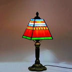 Vintage European Tiffany Square Stained Glass Table Lamp - 1 Light