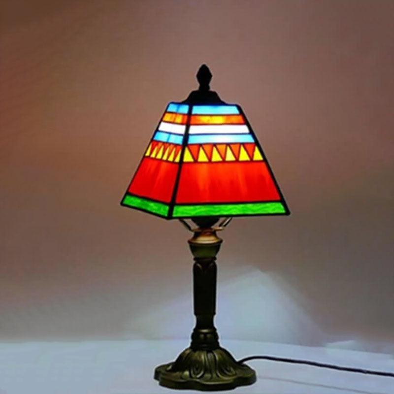 Vintage European Tiffany Square Stained Glass Table Lamp - 1 Light