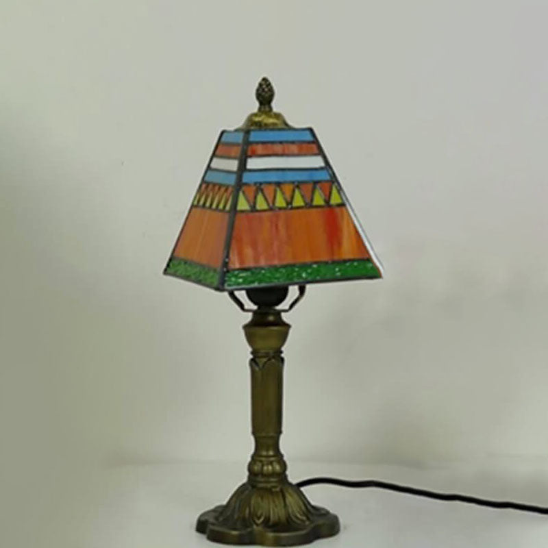 Vintage European Tiffany Square Stained Glass Table Lamp - 1 Light