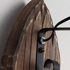 Farmhouse Wood Disc Wall Sconce with Iron Shade