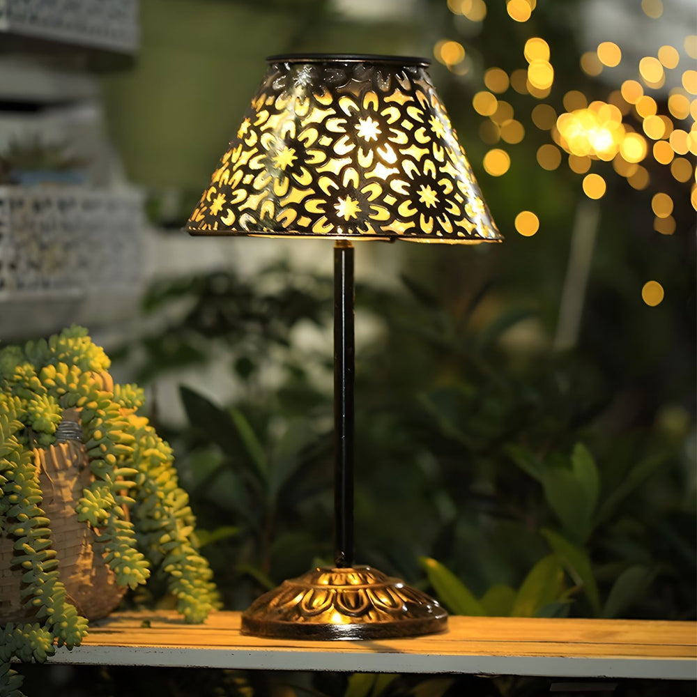 Premium Solar Silver Metal LED Outdoor Table Lamp - Waterproof Design