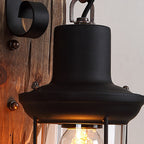 Farmhouse Wood Disc Wall Sconce with Iron Shade