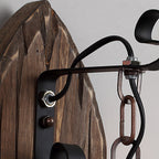 Farmhouse Wood Disc Wall Sconce with Iron Shade