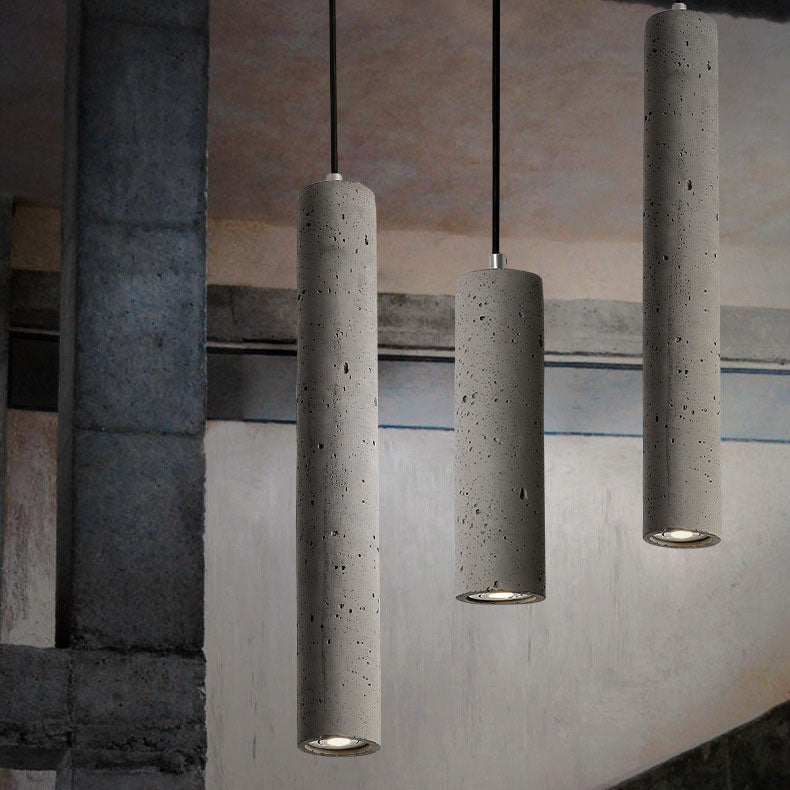 Industrial Cement Cylinder Pendant Light - 1-Light Fixture for Living Room