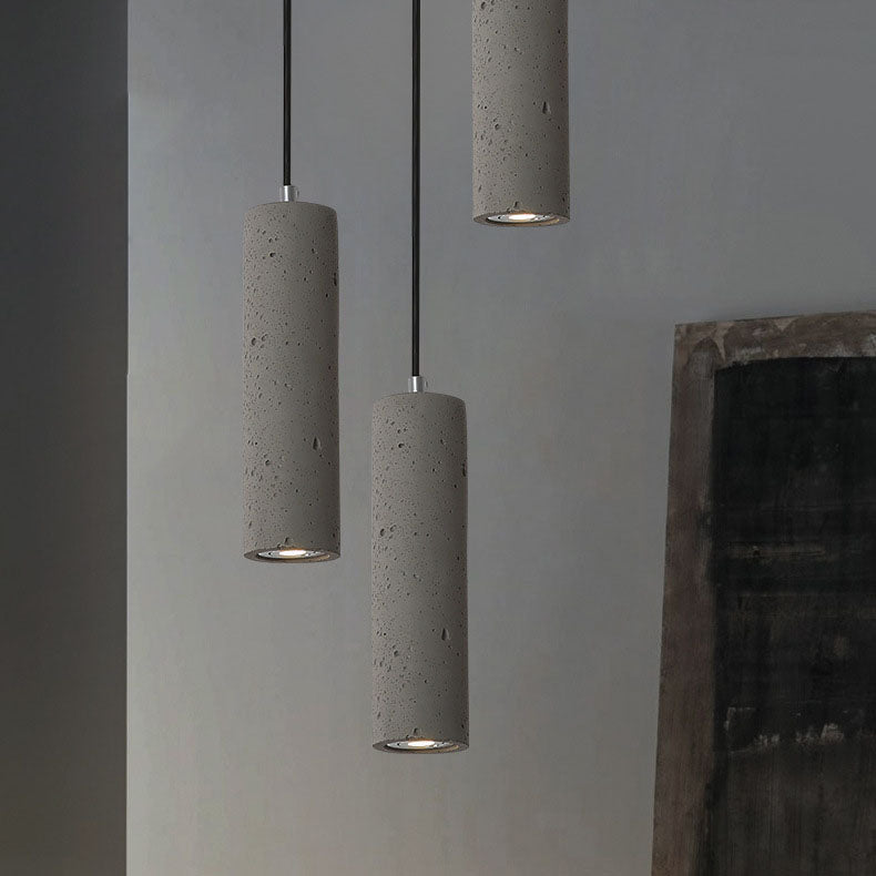 Industrial Cement Cylinder Pendant Light - 1-Light Fixture for Living Room