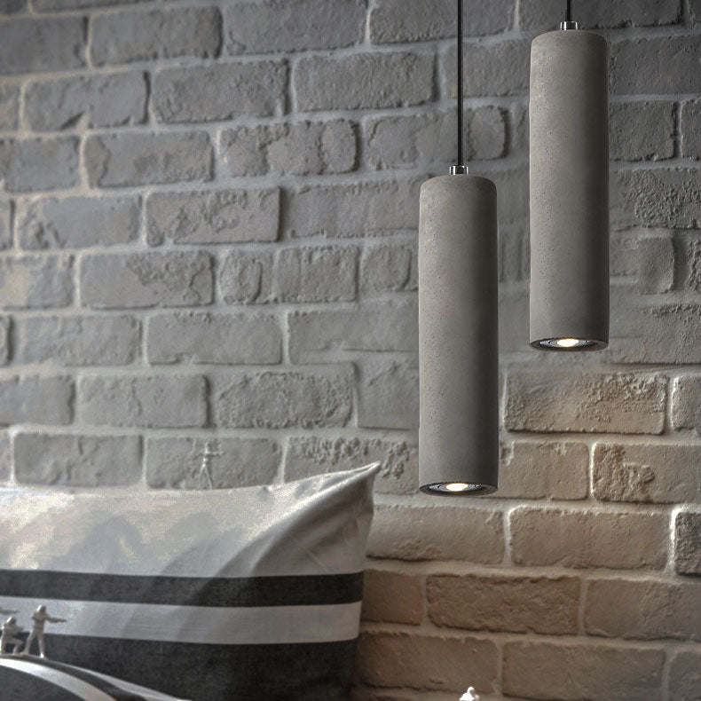 Industrial Cement Cylinder Pendant Light - 1-Light Fixture for Living Room