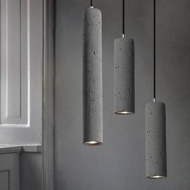 Industrial Cement Cylinder Pendant Light - 1-Light Fixture for Living Room