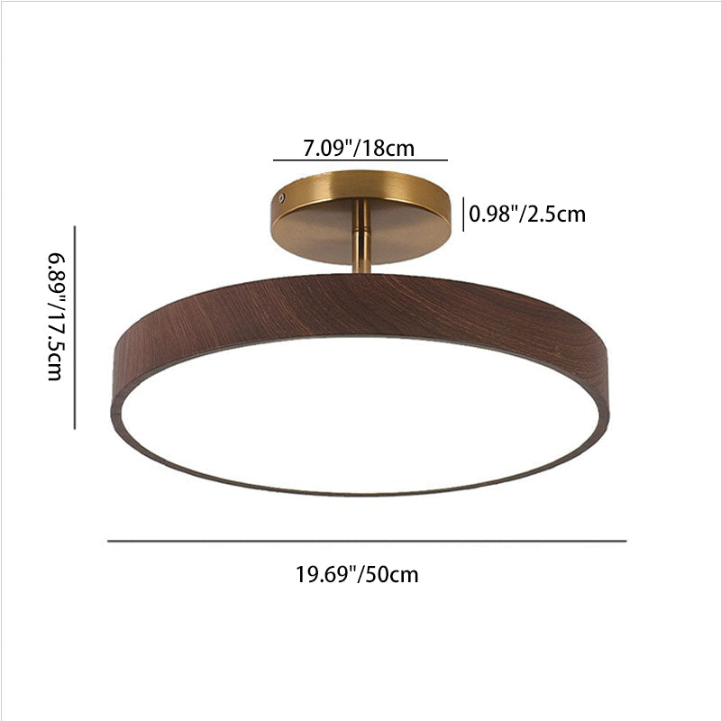 Minimalist Japanese Wood Grain Round LED Semi-Flush Mount