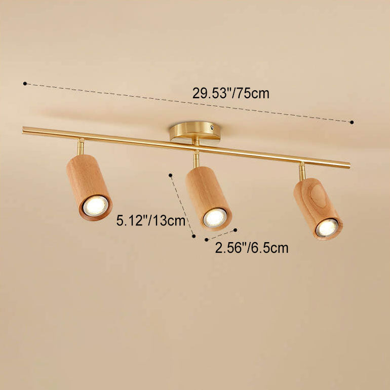 Nordic Minimalist Walnut Wood LED Linear Track Ceiling