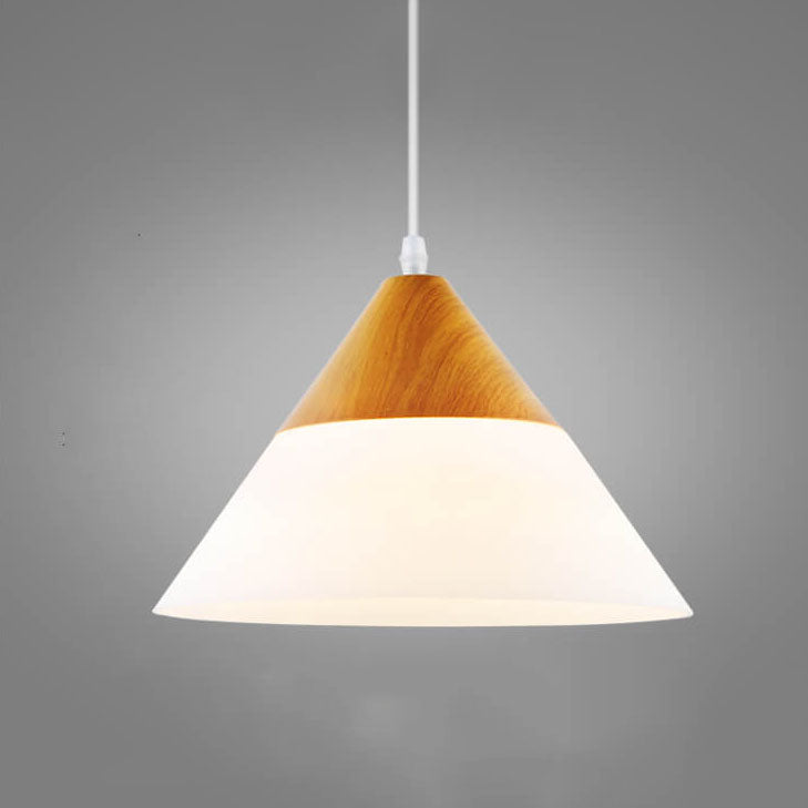 Nordic Wood Grain Cone Pendant Light - 1-Light Glass Fixture