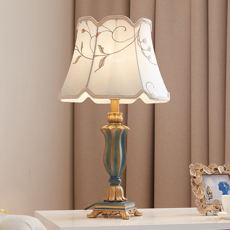 Classic Round Fabric and Resin Table Lamp - 1 Light