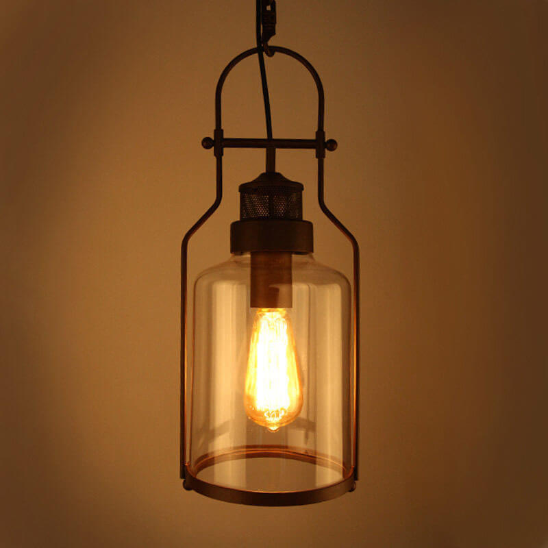 Vintage Industrial Iron and Glass 1-Light Pendant Lamp