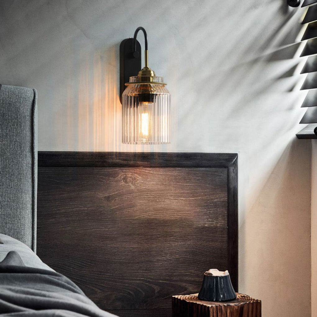 Modern LED Wall Sconce with Round Wavy Glass Shade