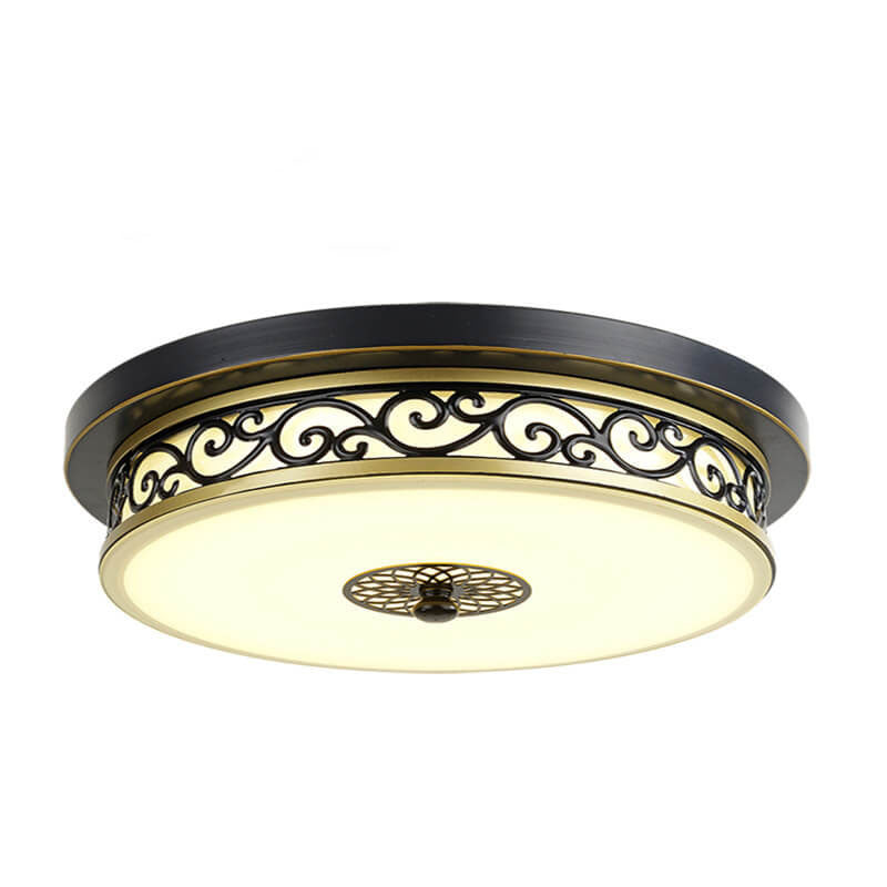 Vintage Iron LED Flush Mount Ceiling Light with Circular Patterned Edge