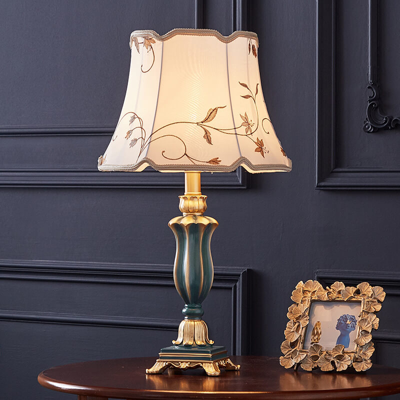 Classic Round Fabric and Resin Table Lamp - 1 Light