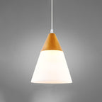 Nordic Wood Grain Cone Pendant Light - 1-Light Glass Fixture