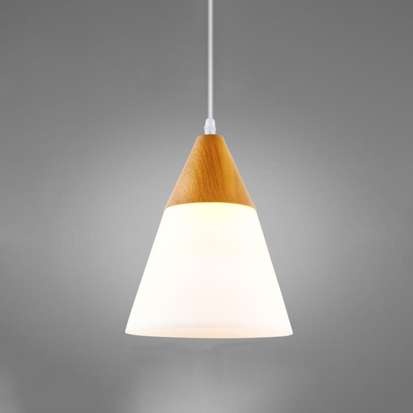 Nordic Wood Grain Cone Pendant Light - 1-Light Glass Fixture