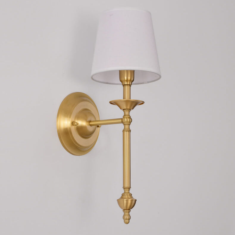 Contemporary Brass Wall Sconce, Fabric Shade